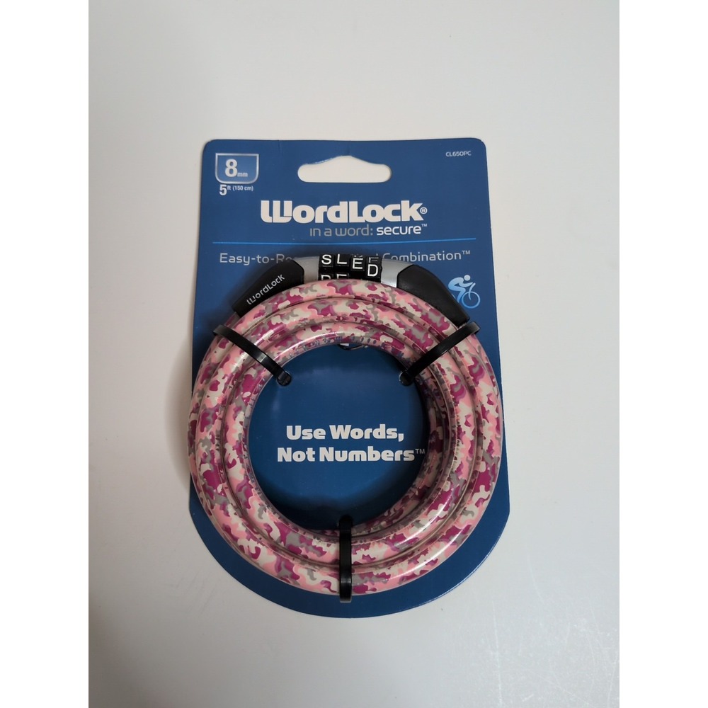 WordLock Pink Camo Word Combination Lock 5ft/8mm‎ CABLE New